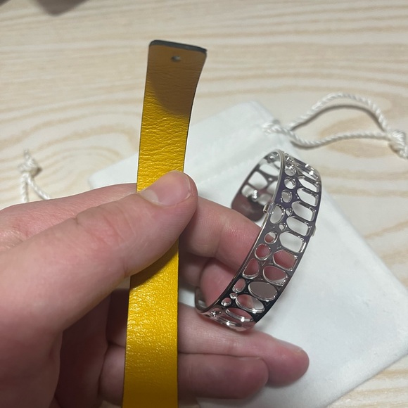 Les Georgettes silver bracelet about 14mm wide. Changeable interior strap - Picture 3 of 5